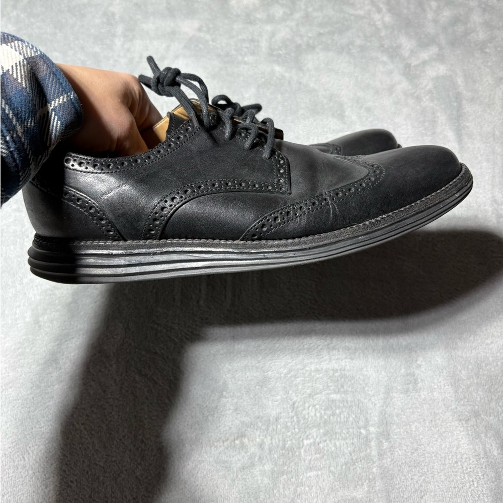 COLE HAAN Mens Casual Dress Shoes Soft Black Leather Wingtip Oxford Sz Size 9.5M